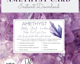AMETHYST Printable Cards - Crystal & Stone Meaning - Properties - Benefits - Instant Download - Crystals