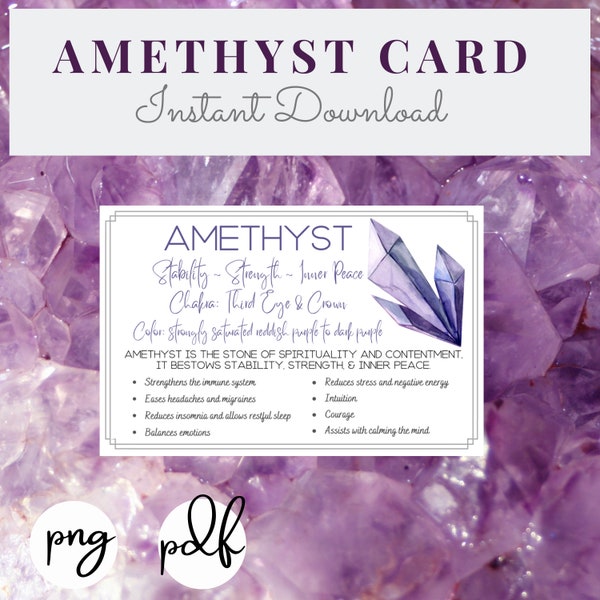 AMETHYST Printable Cards - Crystal & Stone Meaning - Properties - Benefits - Instant Download - Crystals