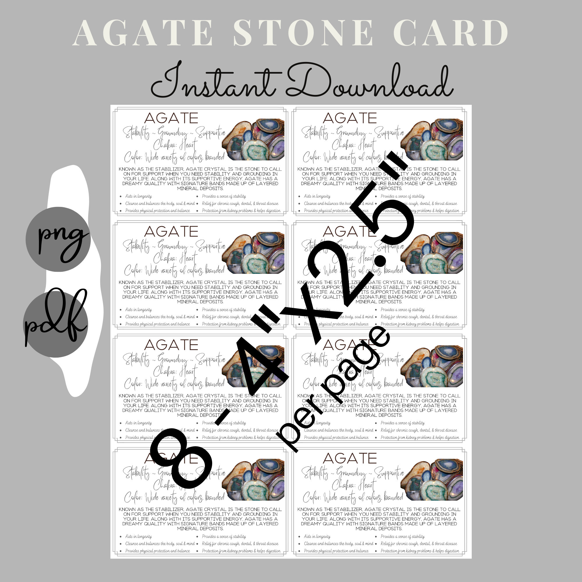AGATE Stone ~ Printable Cards ~ Crystal & Stone Meaning - Properties ...