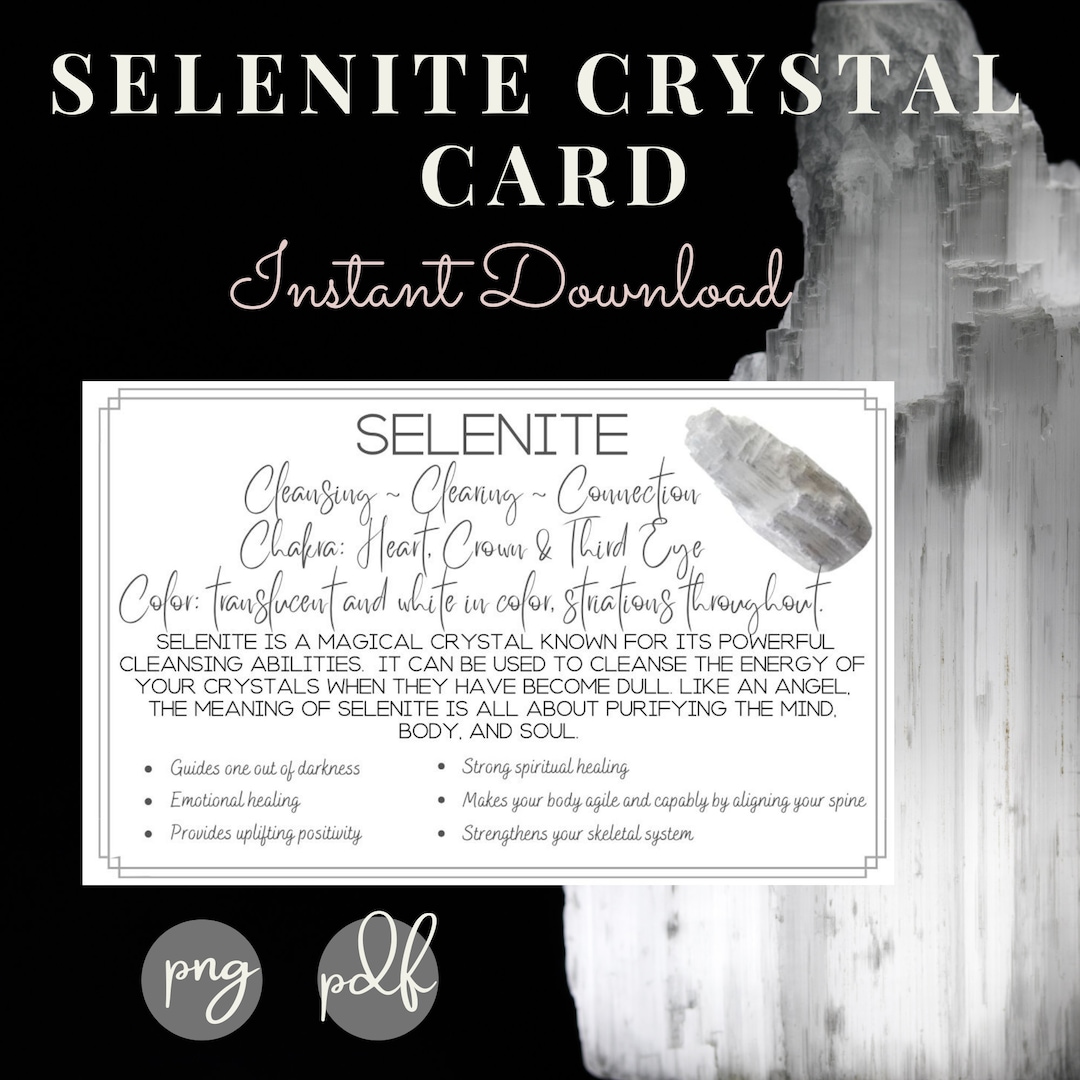 Selenite Printable Cards Crystal Meaning Properties Benefits Instant Download Crystals & Stones