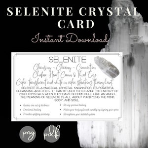 Tarjetas imprimibles de selenita - Significado de cristal - Propiedades - Beneficios - Descarga instantánea - Cristales y piedras