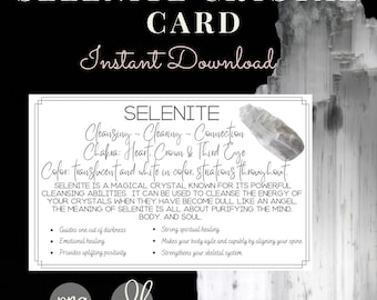 Carte stampabili di selenite - Significato del cristallo - Proprietà - Vantaggi - Download istantaneo - Cristalli e pietre