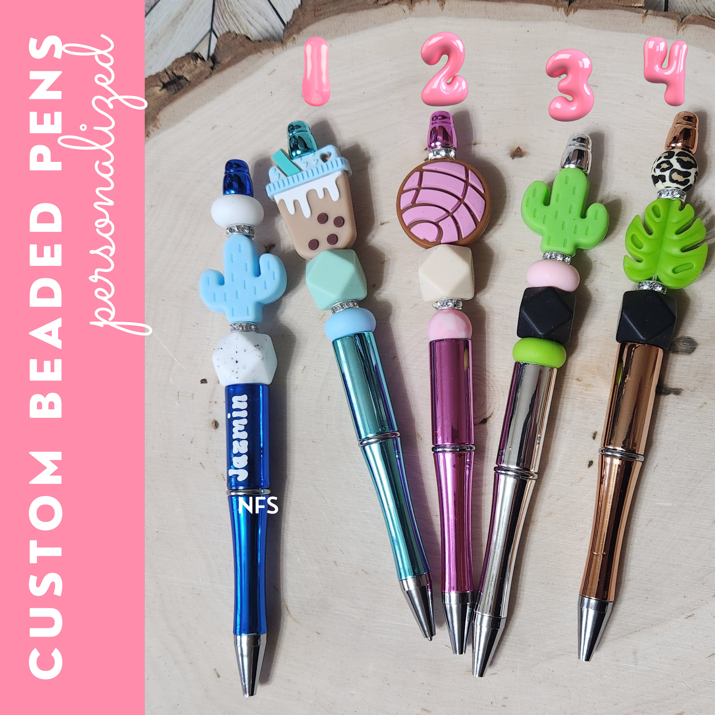 Cute Silicone Beaded Pens - personalization available - choose your  favorite. Coffee, Bobba, Cactus, wild, Cheetah, Concha, Refill included