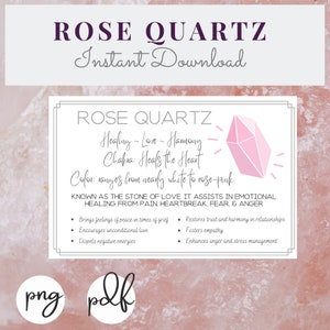 Cartes imprimables en quartz rose - Signification - Propriétés - Avantages - Pierre de cristaux de deuil - TÉLÉCHARGER