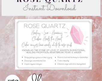 Biglietti stampabili in quarzo rosa - Significato - Proprietà - Benefici - Pietra di cristallo per il lutto - SCARICA