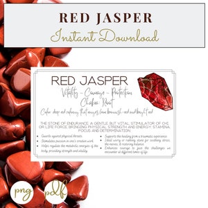 Jaspe rouge ~ Cartes imprimables ~ Signification du cristal et de la pierre - Propriétés - Avantages ~ Téléchargement instantané - Cristaux
