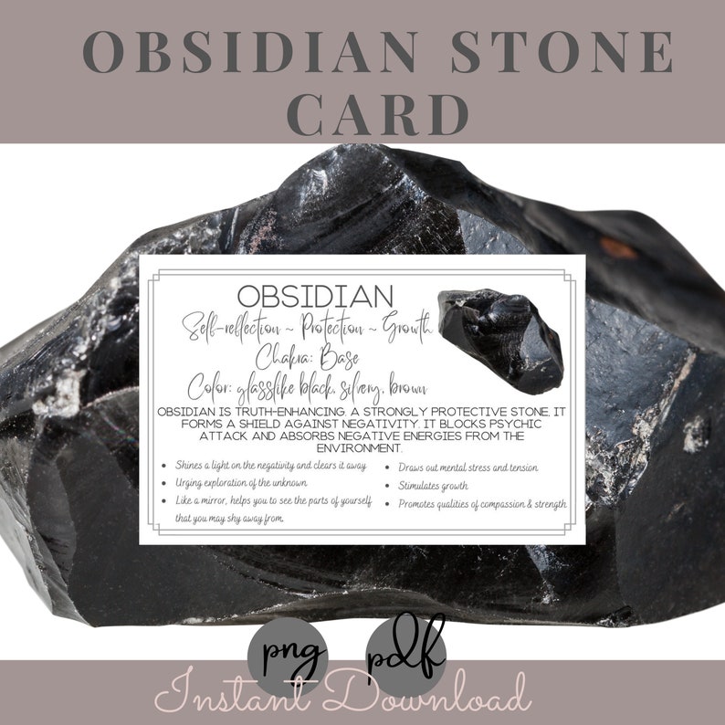 Carte stampabili in pietra di ossidiana - Significato - Proprietà - Benefici - Pietra di cristalli - DOWNLOAD istantaneo immagine 1
