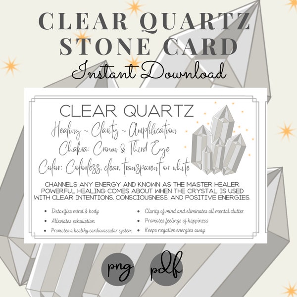 Clear Quartz Printable Cards - Stone Meaning - Properties - Benefits - Instant Download - Crystals