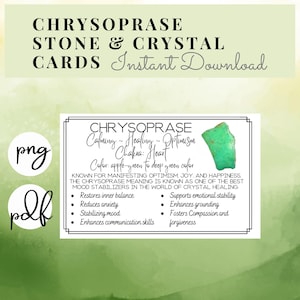 Tarjetas Imprimibles Crisoprasa - Significado - Propiedades - Beneficios - Piedra Cristal - DESCARGAR