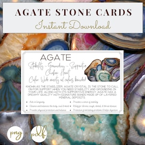 Piedra ÁGATA ~ Tarjetas Imprimibles ~ Significado de Cristal y Piedra - Propiedades - Beneficios ~ Descarga Instantánea - Cristales