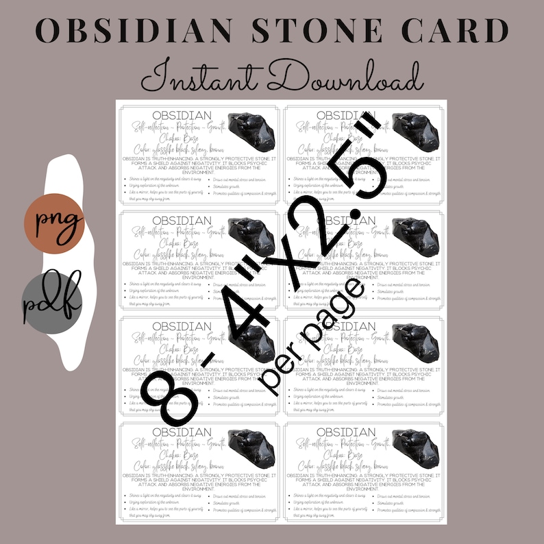 Carte stampabili in pietra di ossidiana - Significato - Proprietà - Benefici - Pietra di cristalli - DOWNLOAD istantaneo immagine 2
