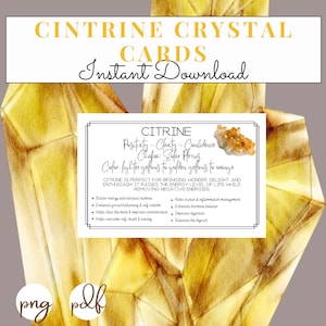 Tarjetas Imprimibles de Citrino - Significado del Cristal - Propiedades - Beneficios - Descarga Instantánea - Cristales y Piedras