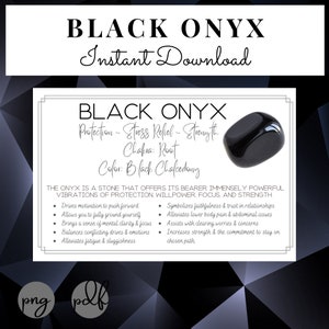 BLACK ONYX Stone ~ Karty do druku ~ Znaczenie kryształu i kamienia - Właściwości - Korzyści ~ Natychmiastowe pobranie - Kryształy