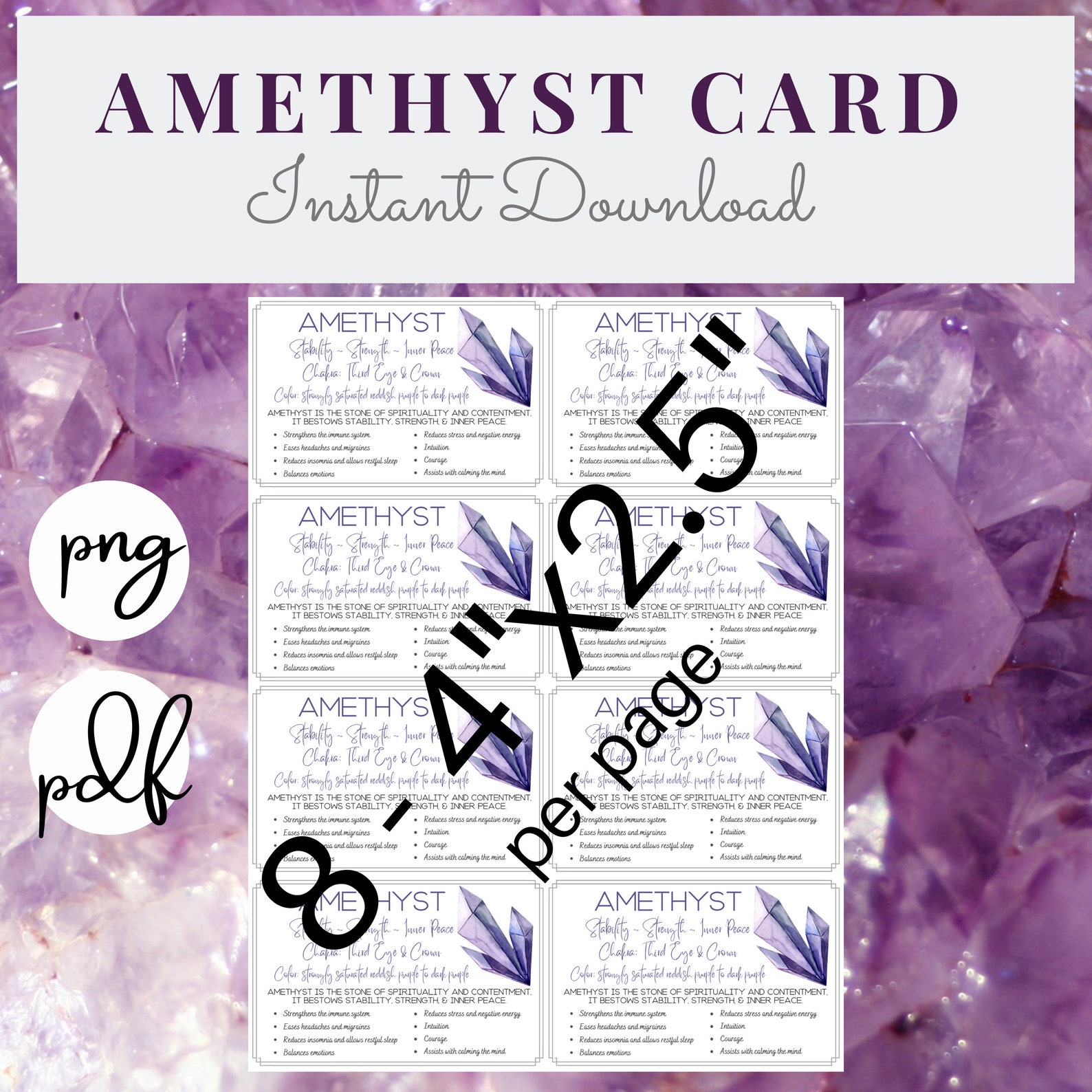 AMETHYST Printable Cards Crystal &amp; Stone Meaning - Etsy