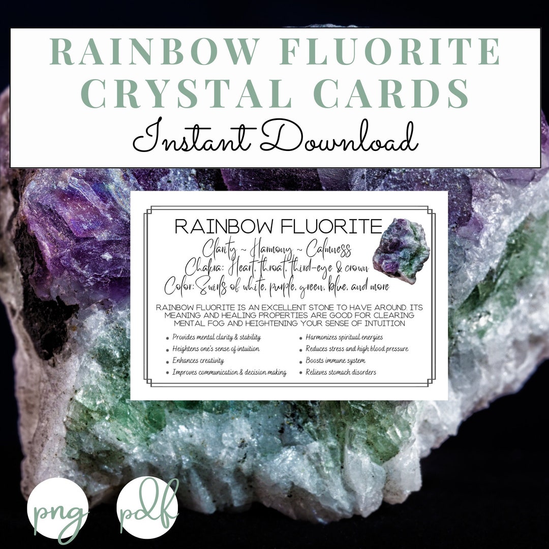 Rainbow Fluorite Crystal Stones Printable Cards Meaning Properties Benefits Clarity Harmony Calmness DOWNLOAD and PRINT Etsy