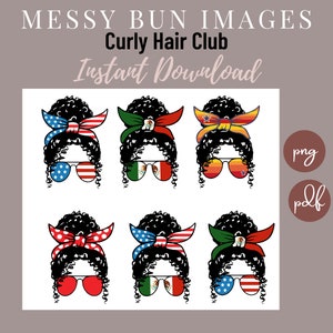 Mexican American Curly Hair Messy Bun: Sublimation & Stickers (PDF, PNG, JPG)