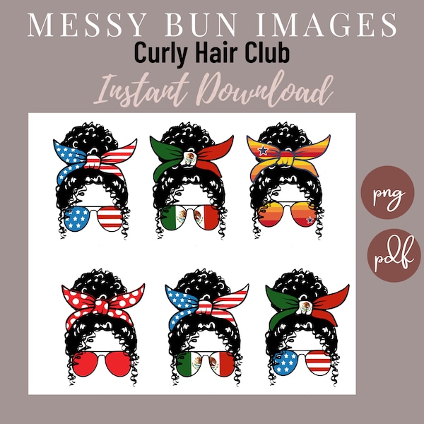 Printable Mexican American Curly Hair CLUB Messy Bun Images & Astros pdf png jpg DOWNLOAD, use to print Stickers, Sublimation and more