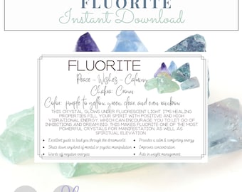 Cristallo di fluorite ~ Carte stampabili ~ Significato di cristallo e pietra - Proprietà - Vantaggi ~ Download istantaneo - Cristalli