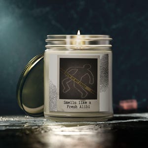 Bougie Alibi True Crime Fresh, parfum meurtre-mystère pour les crises de boulimie, cadeau pour accro au crime, cadeau pour amoureux du crime