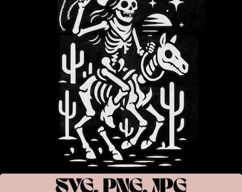 Cowgirl Skeleton Graphic: Spooky Western Halloween Clipart (PNG & JPG Digital Download)