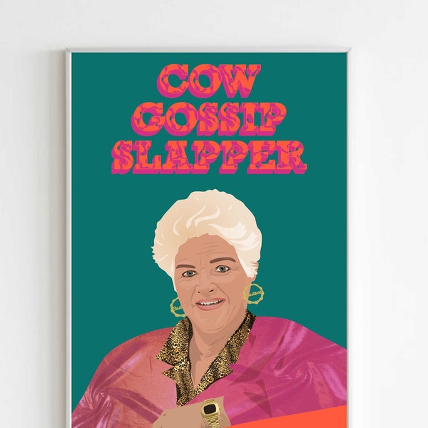 PAT BUTCHER - EastEnders 'Cow - Gossip - Slapper' Digital Illustration Art Print - Boucles d’oreilles personnalisées et texte