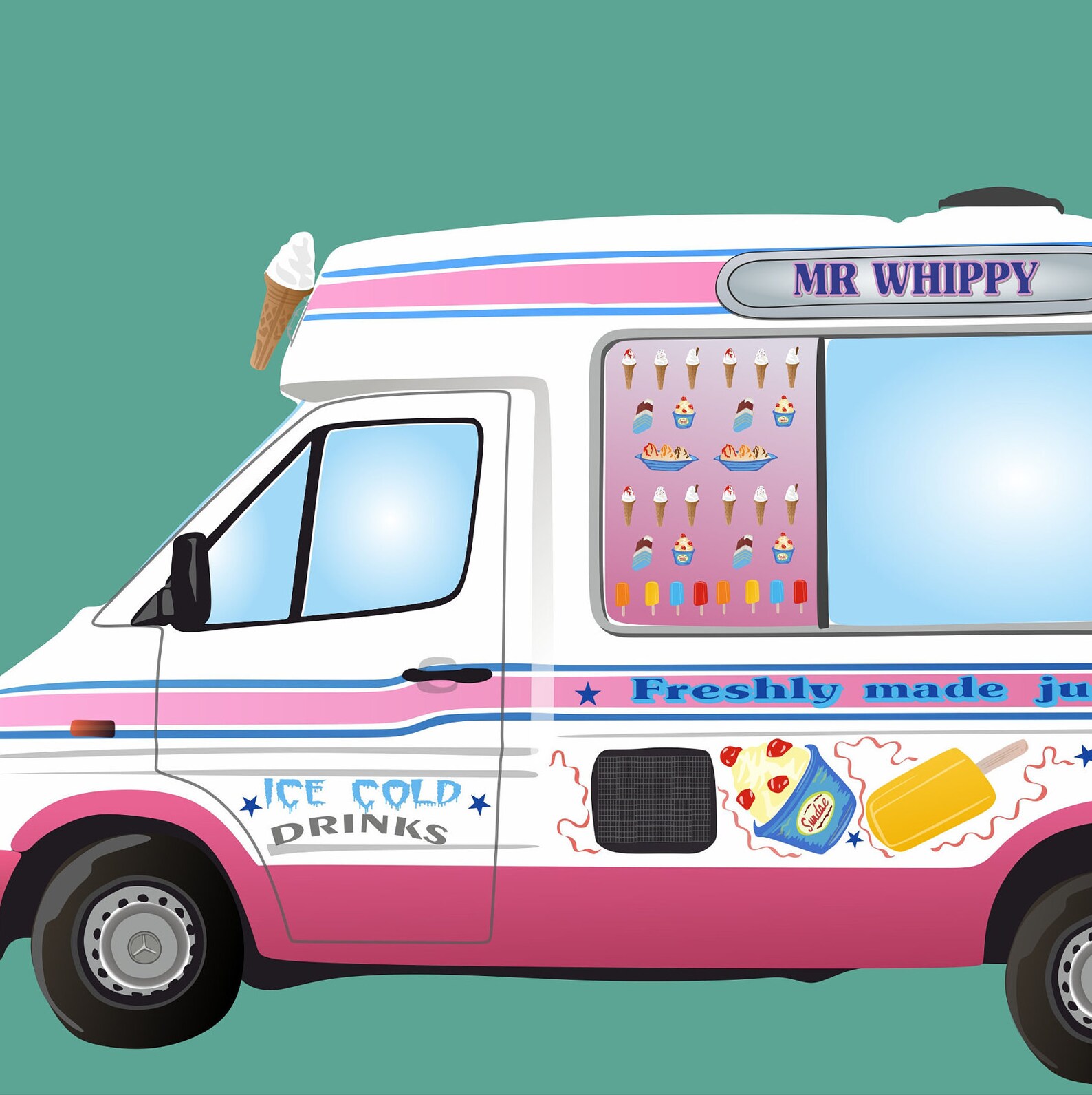 Ice Cream Van Illustration Print | Etsy