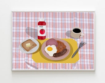 Grubs Up Full English Breakfast Digital Illustration Wall Print