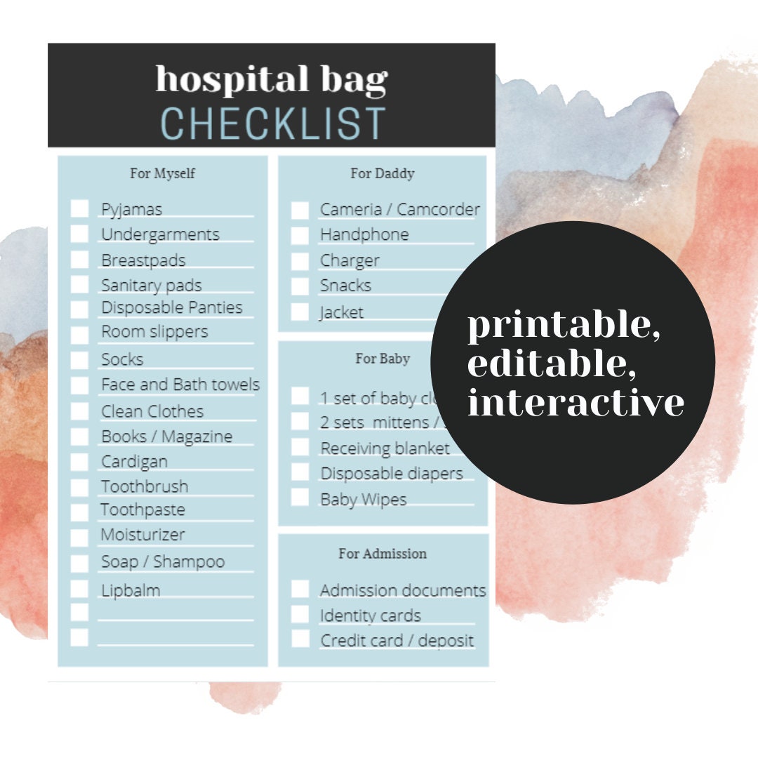 Hospital Bag Checklist Labor And Delivery Baby Checklist Etsy