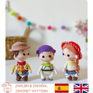 Ensemble de modèles de crochet pour peluches amis de l'espace et des cowboys (amigurumi) - Tutoriel PDF en anglais et espagnol