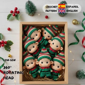 Low-sew Christmas Elf Gnome Crochet Pattern Amigurumi Keychain Charm PDF Tutorial English Español