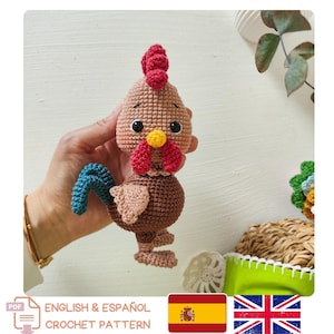 Patrón de gallo amigurumi de ganchillo – Juguetes de Pascua y primavera – Descarga instantánea en PDF en inglés y español