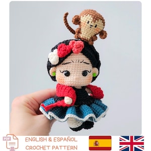 Schema per realizzare all'uncinetto una corona floreale messicana amigurumi – Portachiavi a forma di scimmia – in inglese e spagnolo