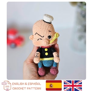 Patrón de crochet para muñeca marinera amigurumi: llavero y dije de dibujos animados (PDF en inglés y español) Descarga instantánea