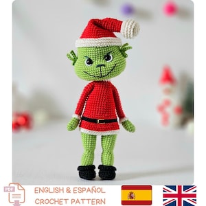 Amigurumi Grinch Christmas Dolls Crochet Pattern – Holiday Plush – English + Spanish PDF Instant Download