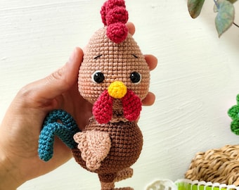 Amigurumi Rooster Crochet Pattern – Farm Animal Plush Toy – PDF Tutorial for Handmade Chicken Doll