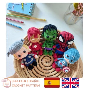 Amigurumi BUNDLE 5-in-1 Superhero Crochet Pattern Set – Keychain Pack – English and Spanish