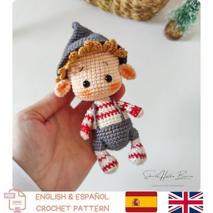 Amigurumi Christmas Elf Crochet Pattern_ Keychain Christmas Elf – Mini Holiday Doll  –  English + Spanish Tutorial PDF Instant  Download