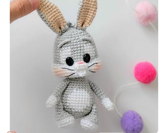 Amigurumi Bunny Crochet Pattern – Cartoon Charm, Keychain – English + Spanish PDF Instant Download