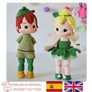PAQUETE Amigurumi 2 en 1: Patrón de crochet para muñecos de niño y hada (inglés y español)