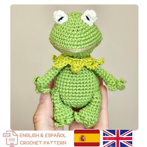 Amigurumi Kermit Frog Crochet Pattern –Mini Keychain Cartoon – English + Spanish PDF Instant Download