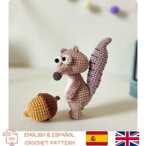 アミグルミのリスのかぎ針編みパターン - ナッツ好きの漫画キーホルダー - 英語+スペイン語のPDFインスタントダウンロード