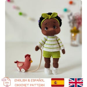 Amigurumi African American Doll Crochet  Pattern –English + Spanish PDF Instant  Download