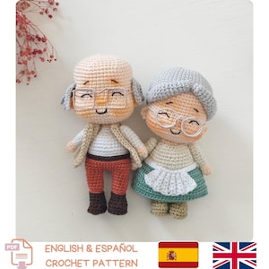 Amigurumi 4-in-1 Elderly Couple Crochet Pattern – Grandma & Grandpa, Pot, Table – English + Spanish Tutorial PDF Instant  Download