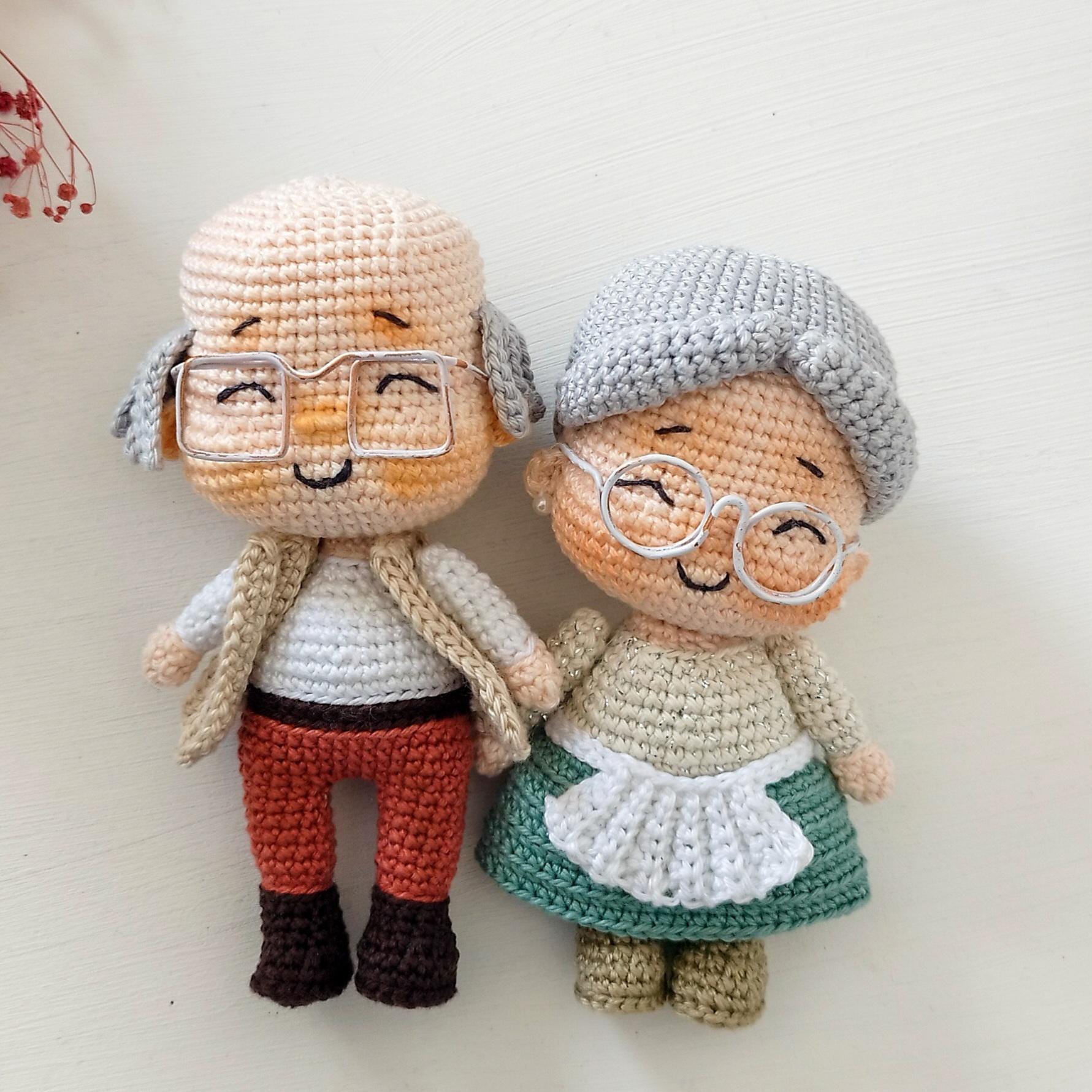 アミグルミ おばあちゃん＆おじいちゃん かぎ針編みパターン 2in1