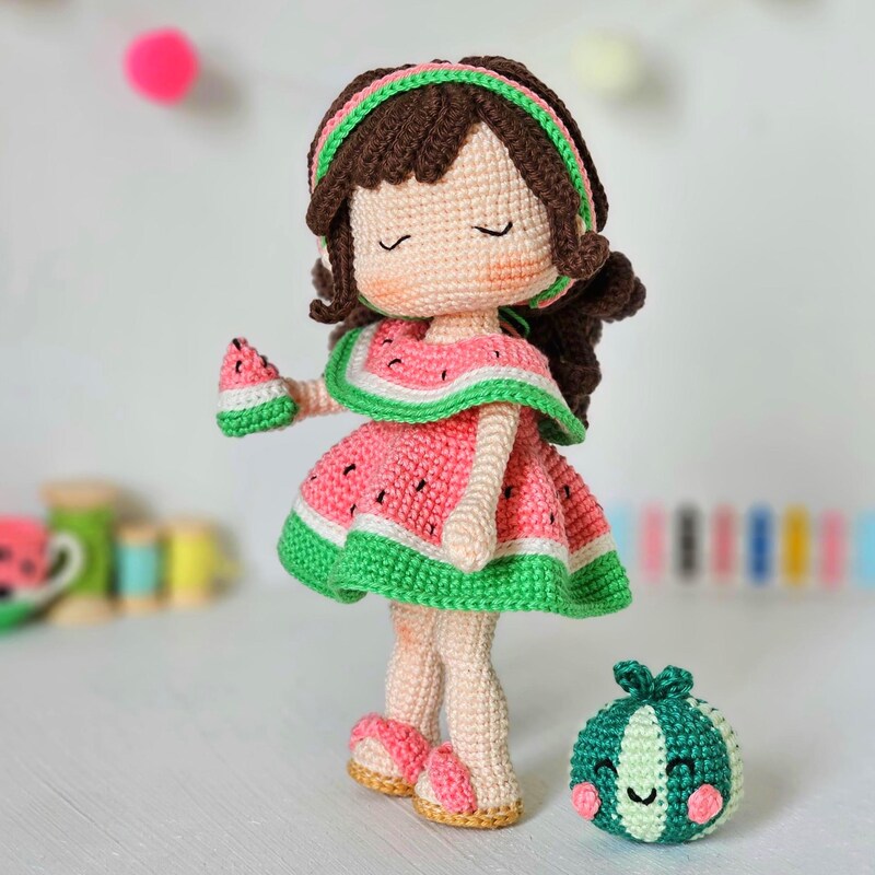 Handmade Crochet Fruit Girls – Watermelon, Orange & Kiwi Dress Dolls 🍉🍊🥝 main image 0