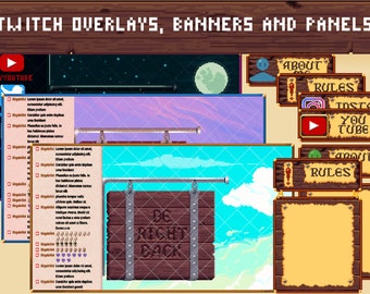 Animated Twitch Overlays, Banners and Panels Package in a Cool Medieval Pixel Art Style