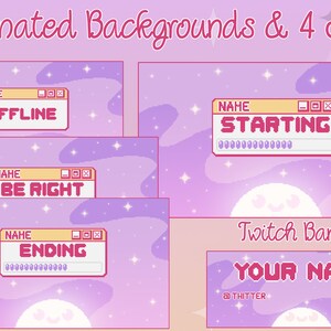 Cute Animated Purple Night Twitch Stream Backgrounds