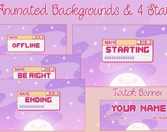 Cute Animated Purple Night Twitch Stream Backgrounds