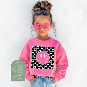Youth Valentine Sweatshirt: Retro Smiley Face Design