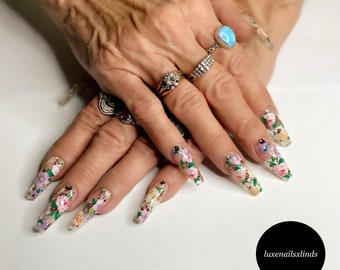 Floral Fake Nails Etsy